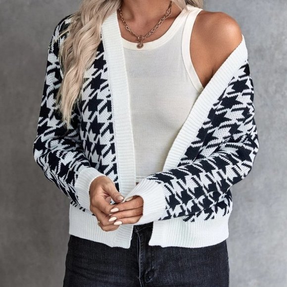 . Sweaters - classic houndstooth print cardigan